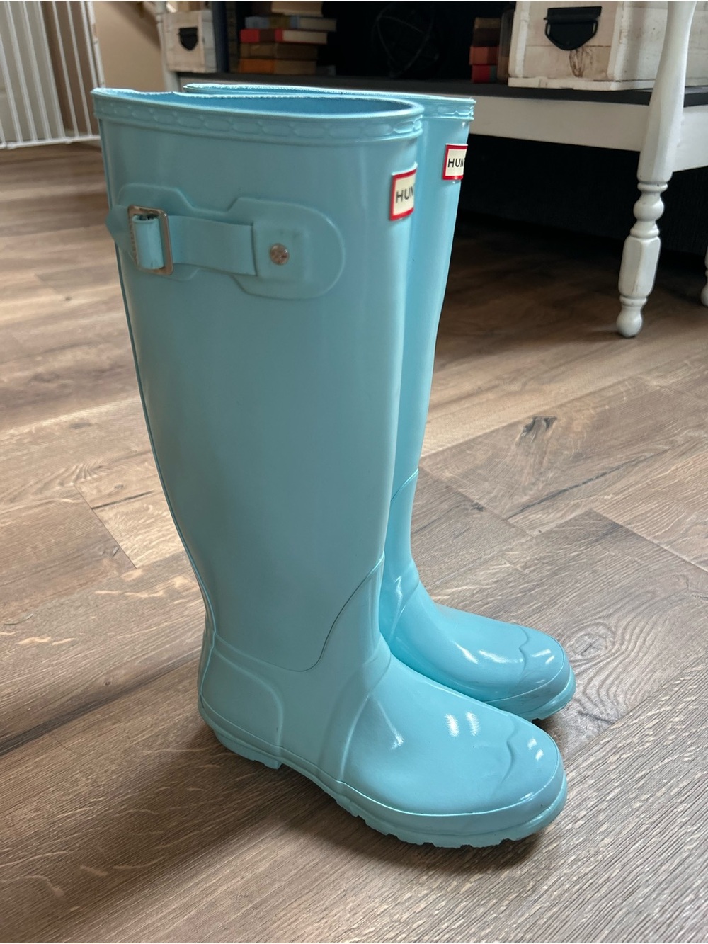 Hunter Gloss Teal Knee-High Rain Boots - Picture 3 of 5